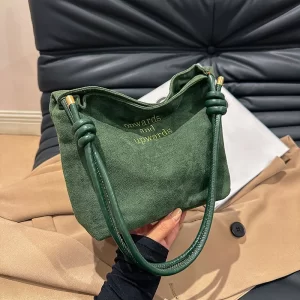 Suede Handbag Casual Rope Buckle Design Multicolor Shoulder Bag Adjustable Straps Tote Crossbody Bucket Bag